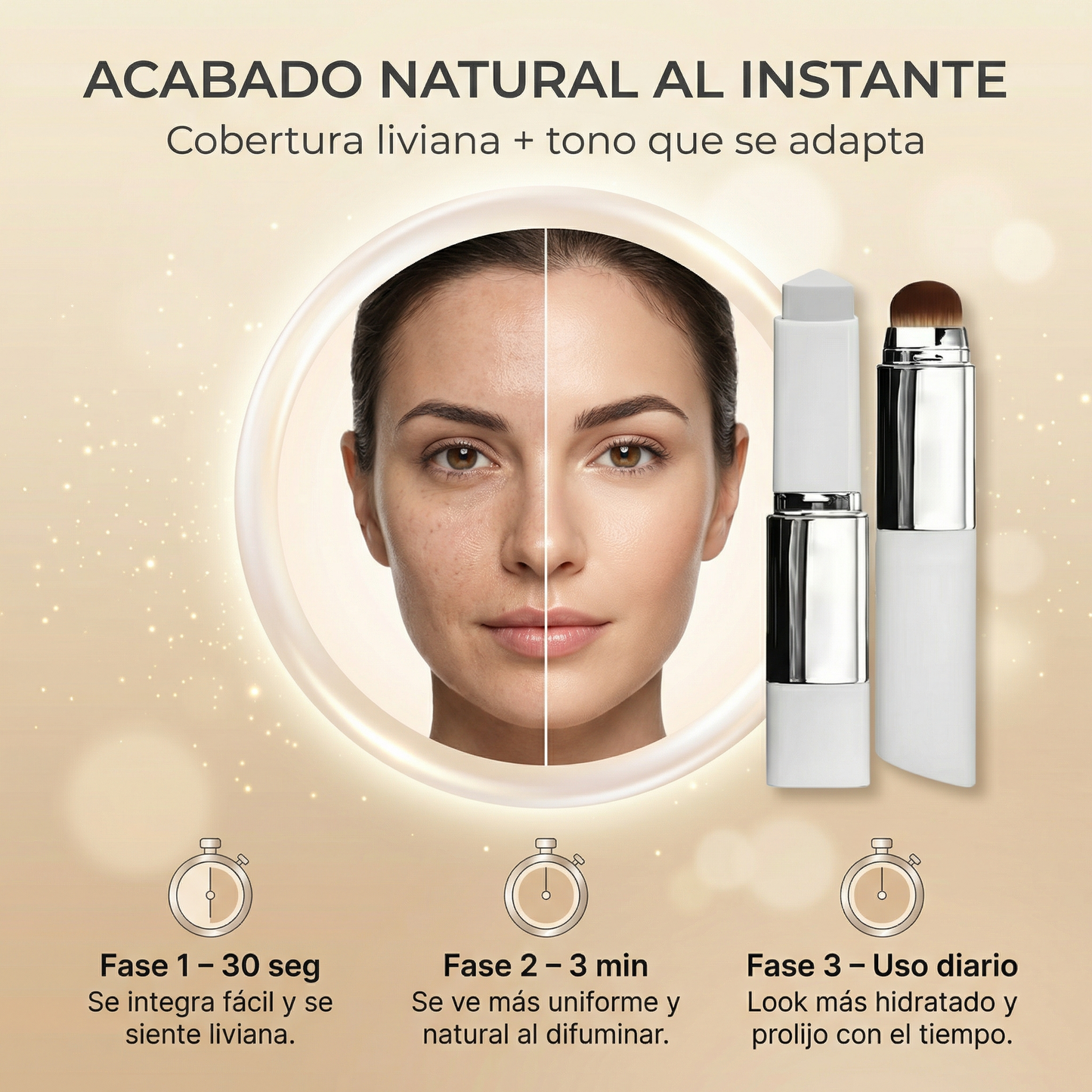 Base Camaleón™ en Stick (Se Adapta a Tu Tono) + Brocha Integrada