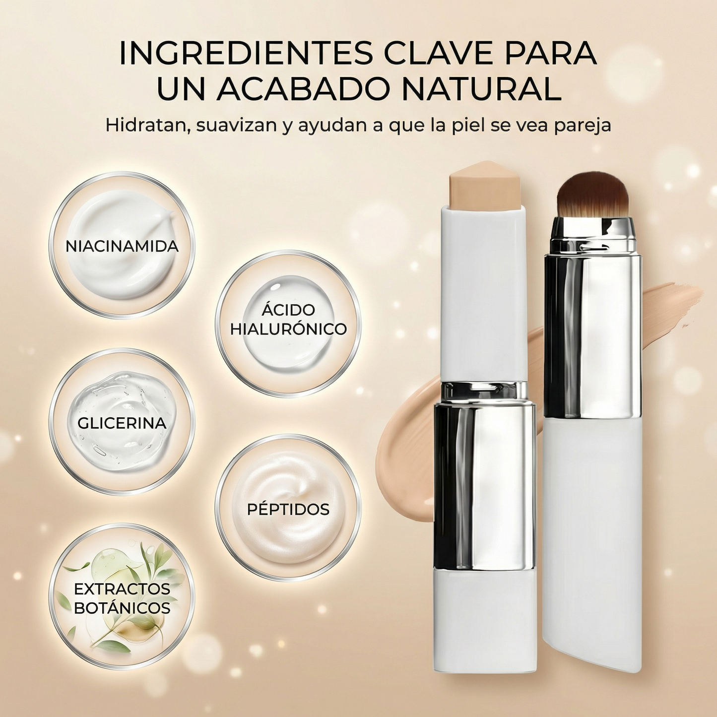 Base Camaleón™ en Stick (Se Adapta a Tu Tono) + Brocha Integrada