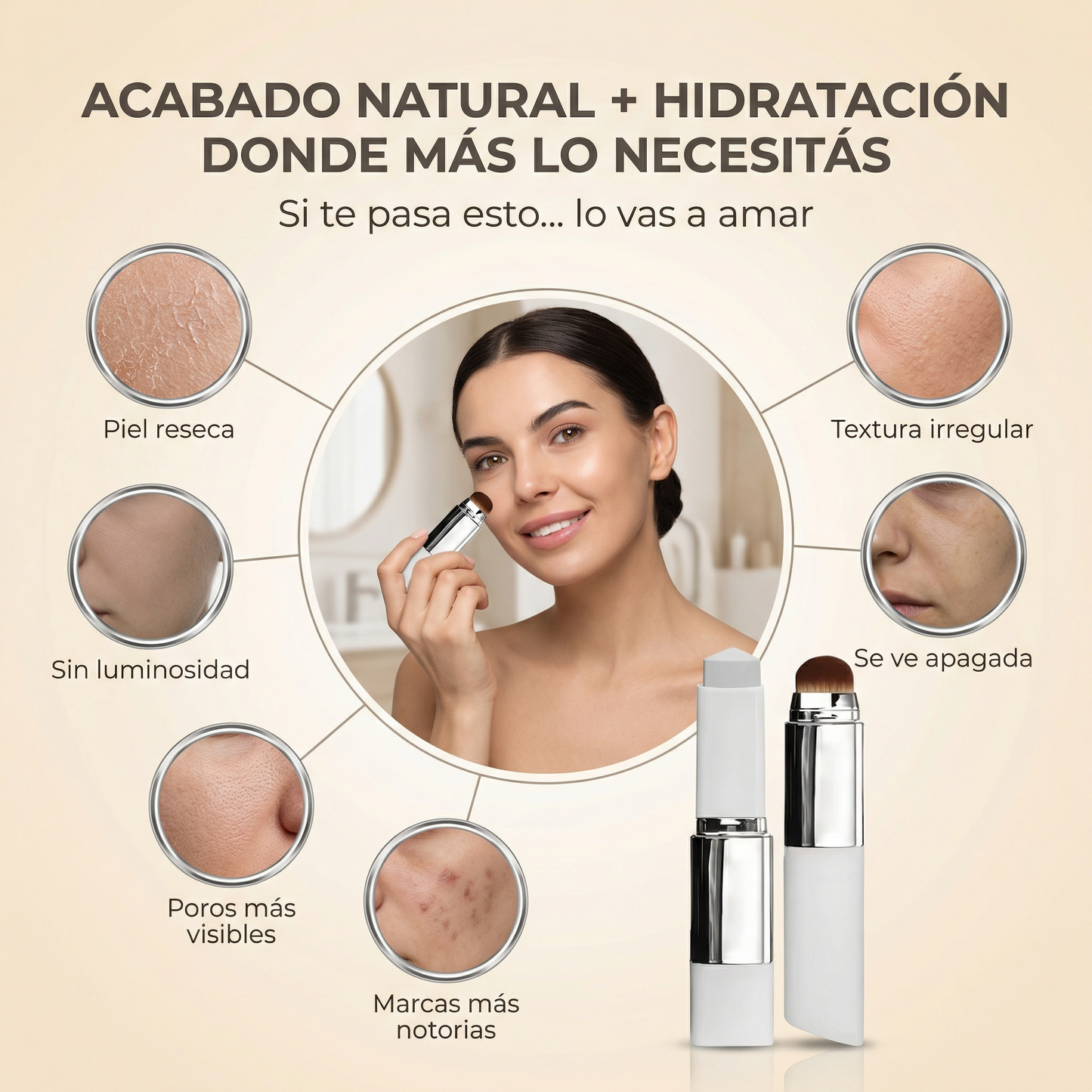 Base Camaleón™ en Stick (Se Adapta a Tu Tono) + Brocha Integrada