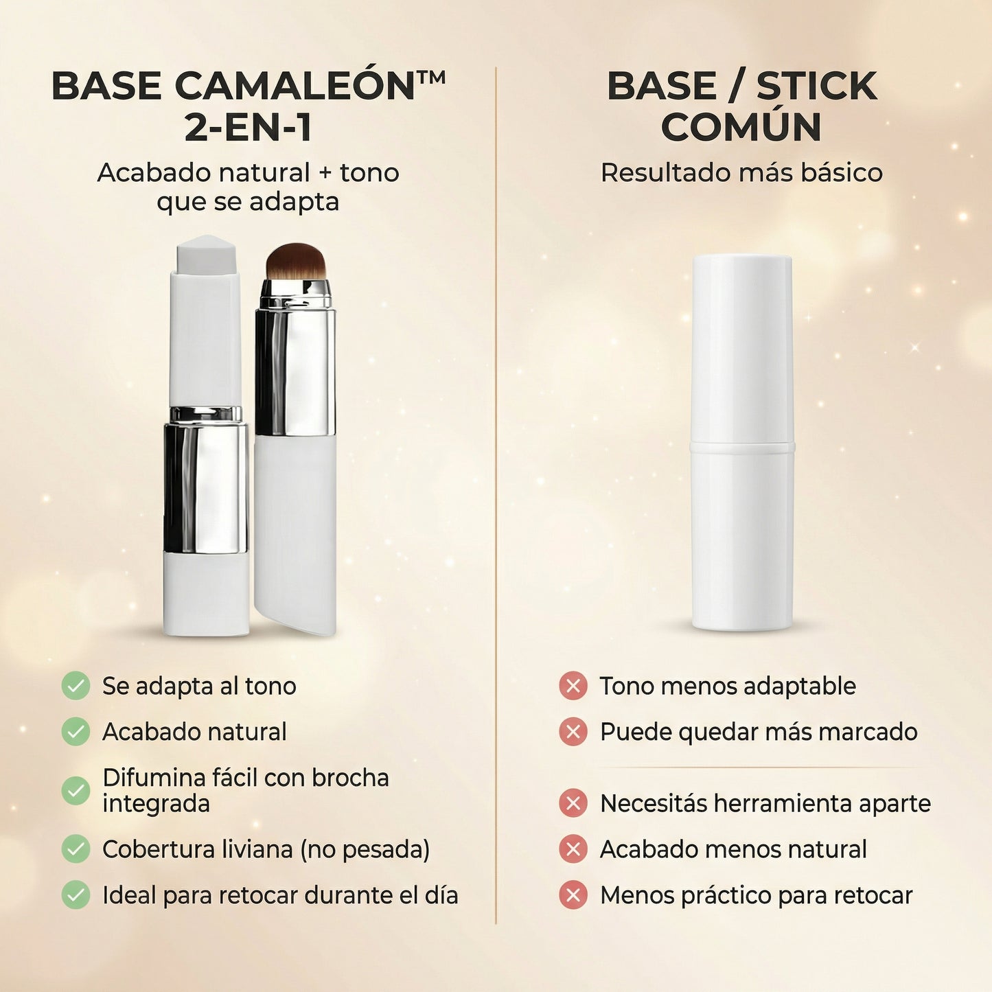 Base Camaleón™ en Stick (Se Adapta a Tu Tono) + Brocha Integrada